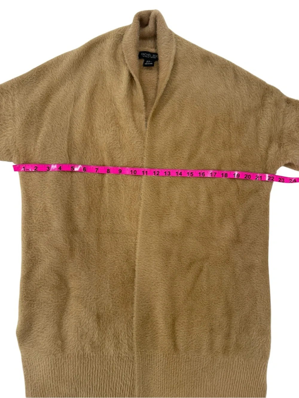 EUC Rachel Zoe Fuzzy Longline Open Front Cardigan Camel Cozy Knit Sweater XS